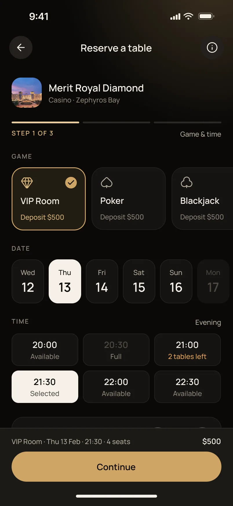 Reserve: choose game and time