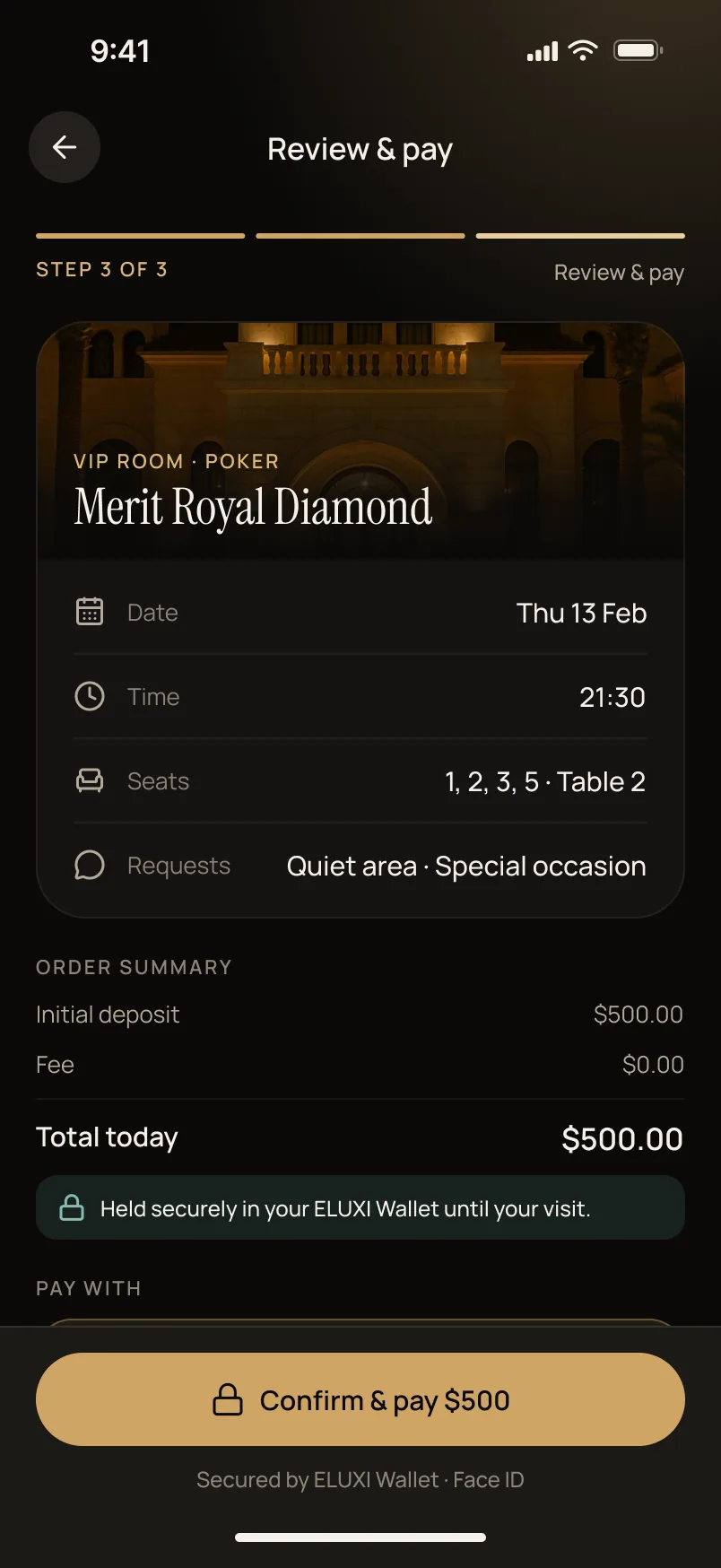 Reserve: review and pay