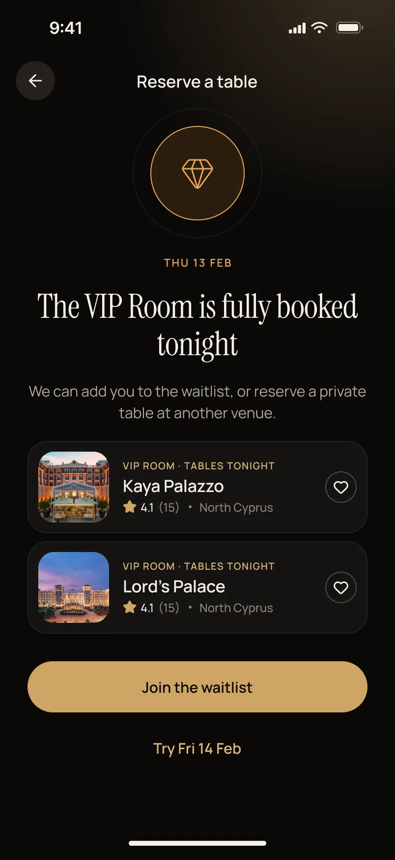 VIP room full — alternatives offered