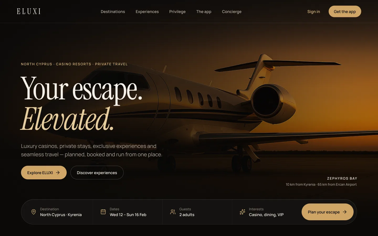 Eluxi website home page, desktop