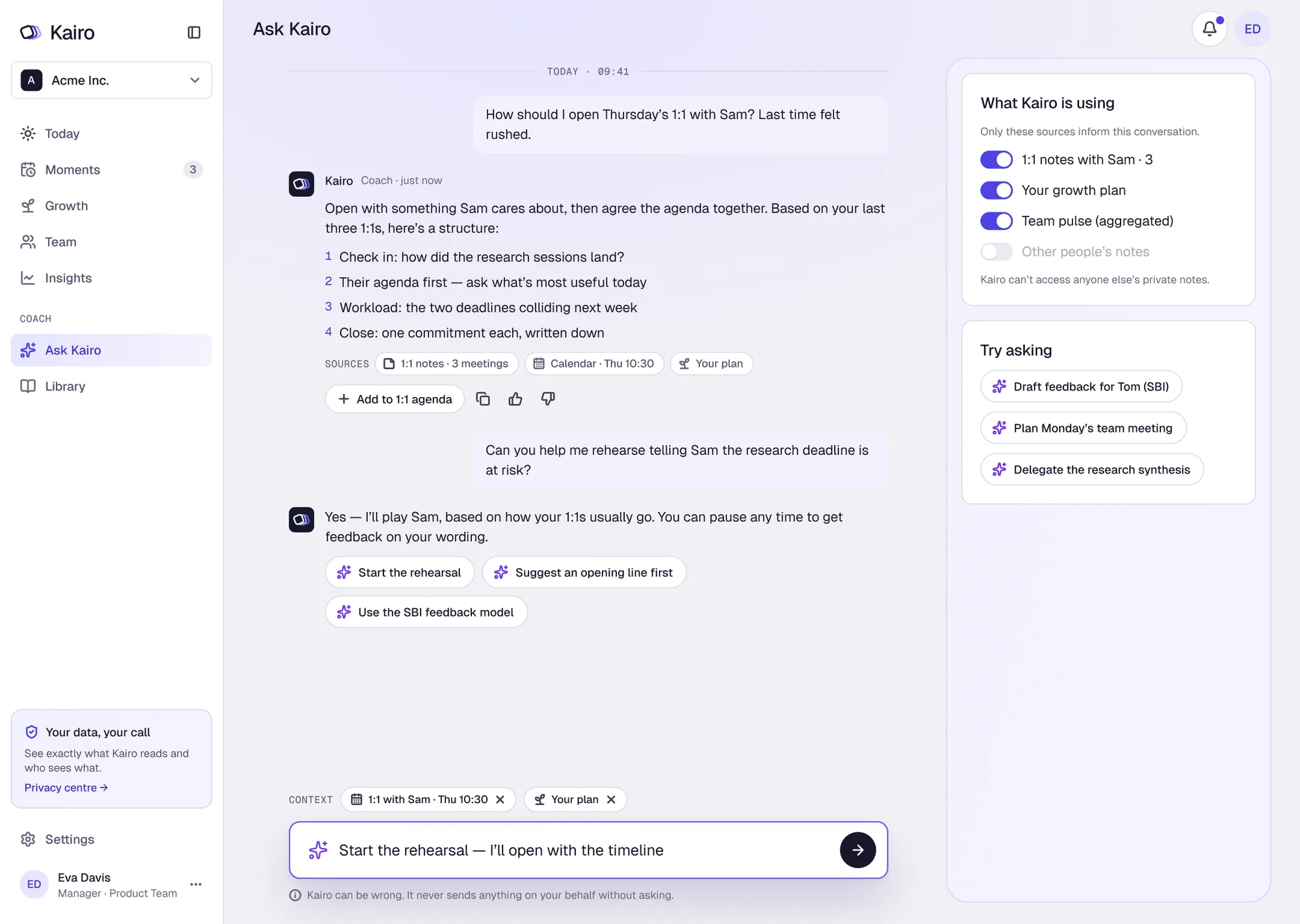 Ask Kairo answering with sources