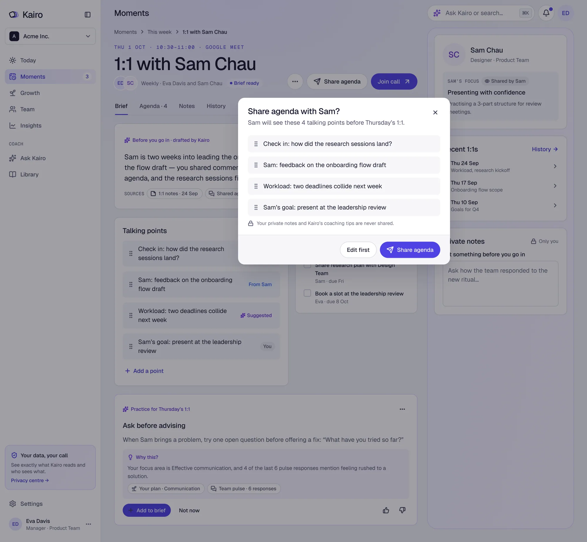 Share agenda approval dialog