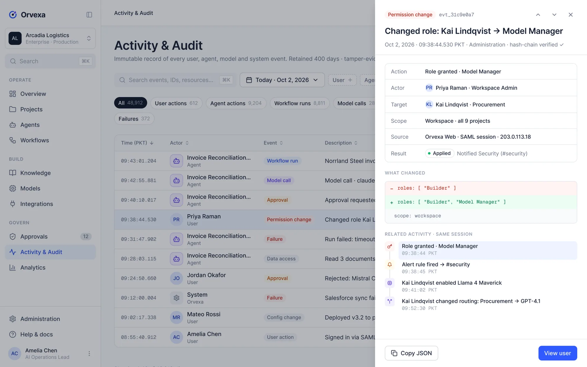 Audit event detail drawer