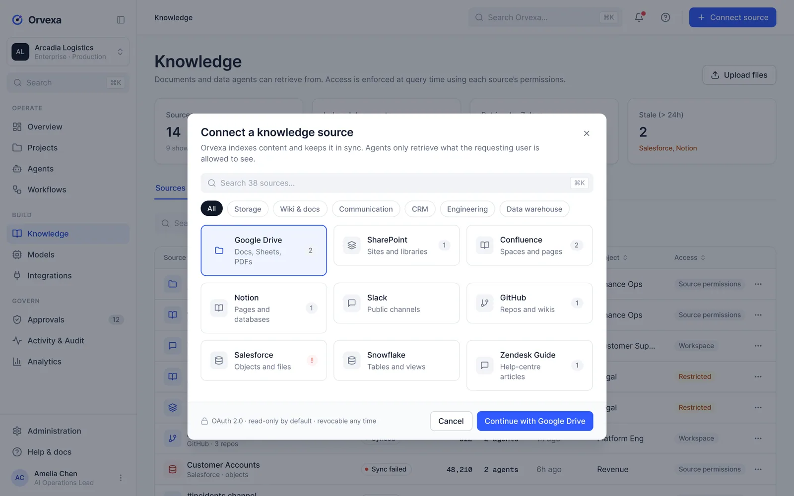 Connect source: choose a provider