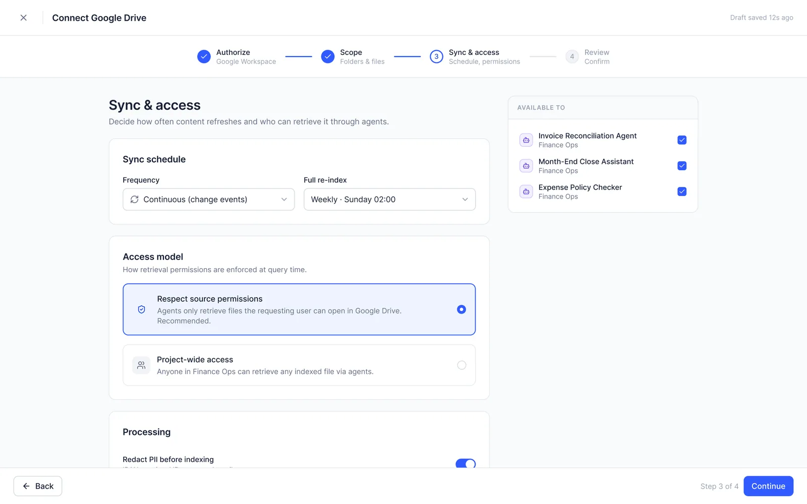 Connect source: sync and permissions