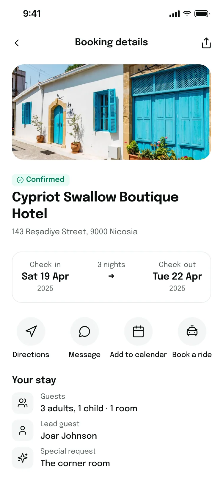 Booking details in Activity