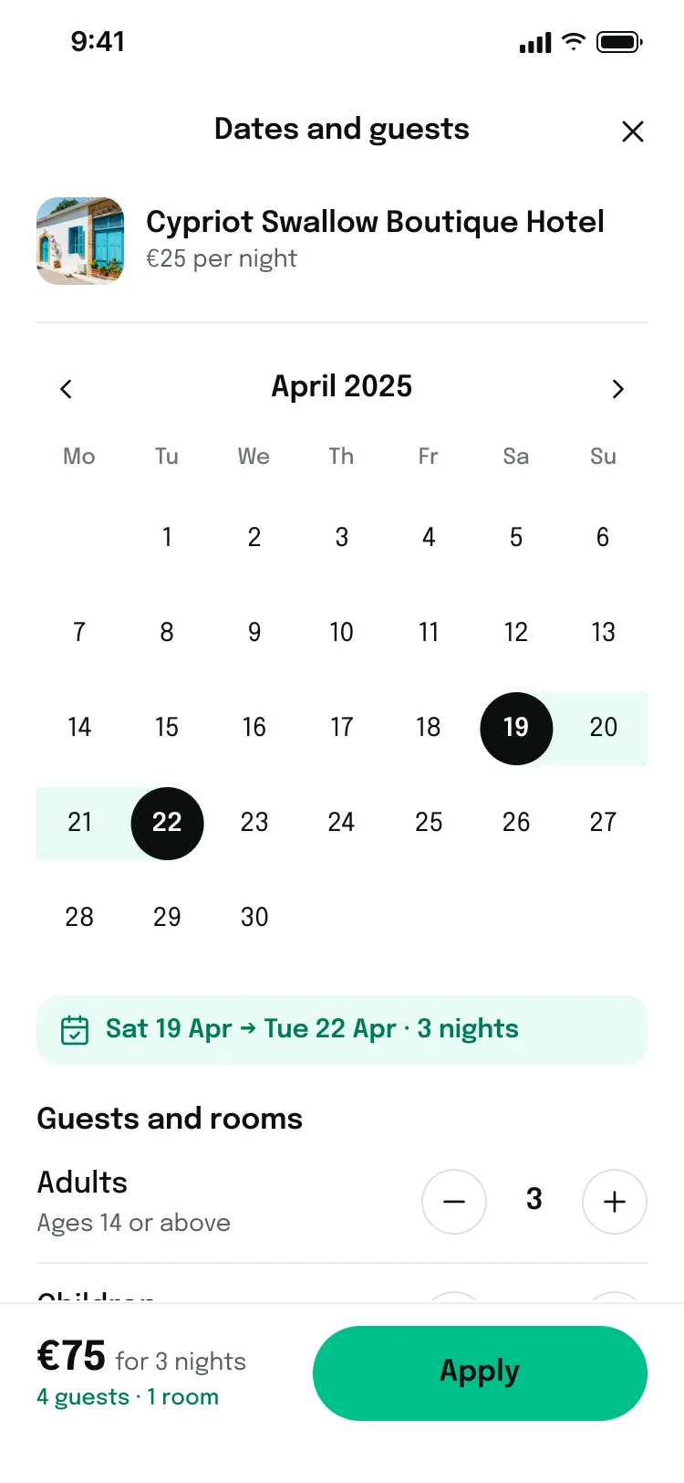 Dates and guests picker