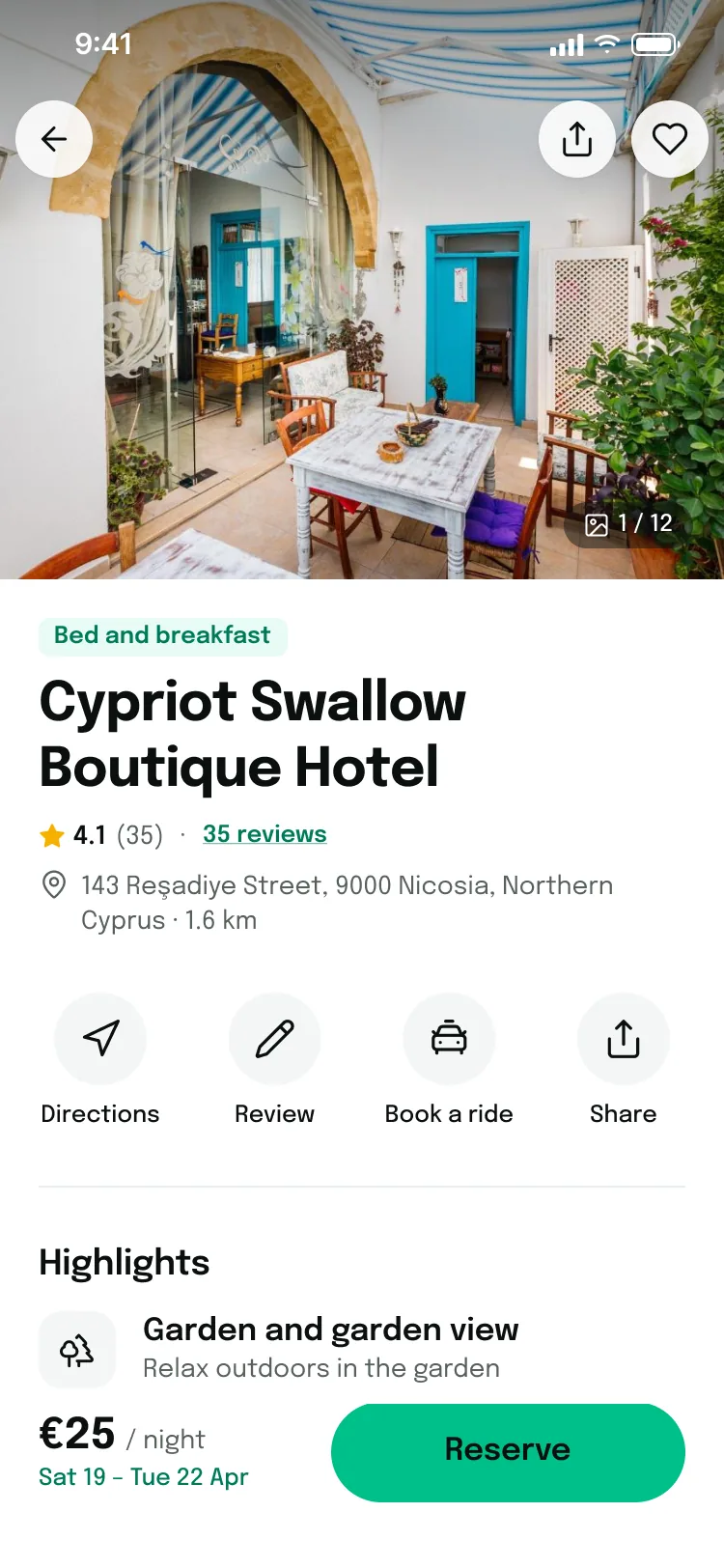 Cypriot Swallow Boutique Hotel detail screen