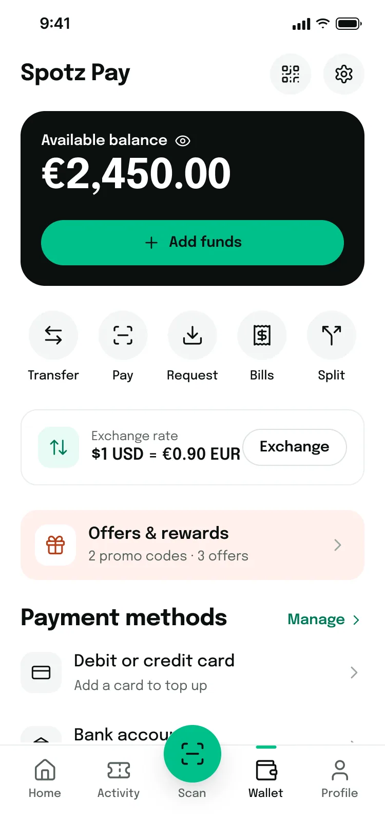 Spotz Pay: balance first, then actions, exchange and offers