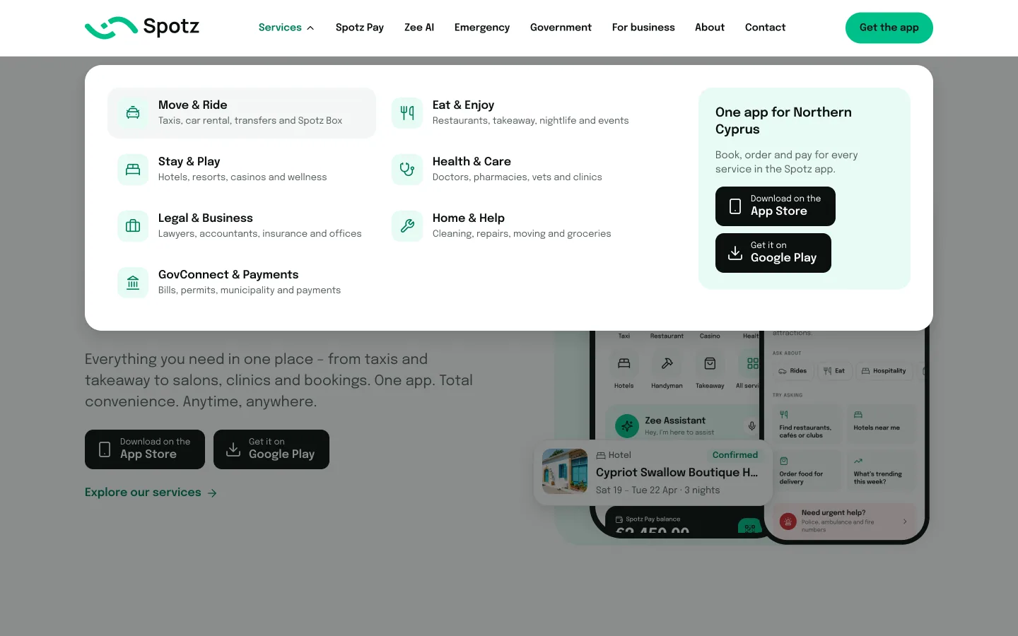 Website services menu: seven pillars in one dropdown